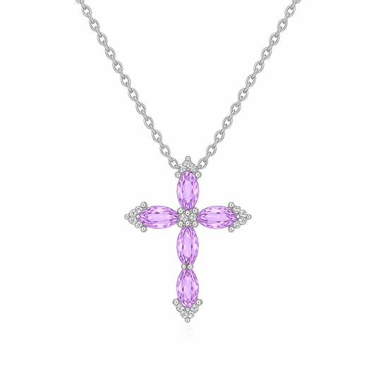 Crimson Radiance – 925 Sterling Silver Crystal Cross Necklace