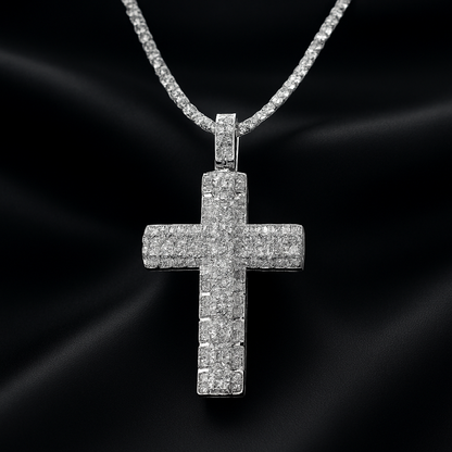 Elegant Moissanite Cross Necklace – Unisex Luxury Pendant in Platinum-Plated 925 Silver, Gift for Him or Her