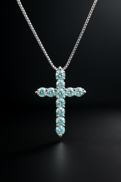 Celestial Cross – 925 Silver Moissanite Necklace (7 Colors)