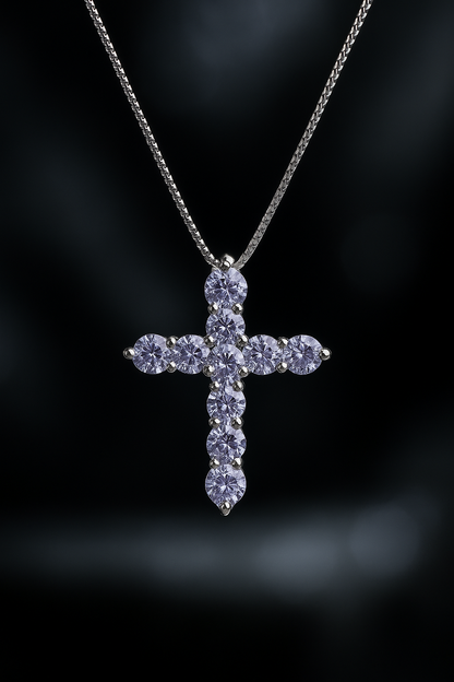 Celestial Cross – 925 Silver Moissanite Necklace (7 Colors)