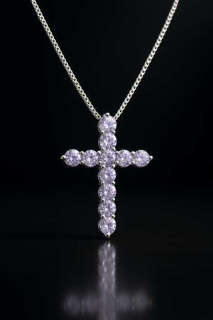 Celestial Cross – 925 Silver Moissanite Necklace (7 Colors)