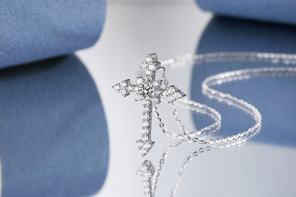 Starburst Moissanite Cross Necklace – 925 Sterling Silver