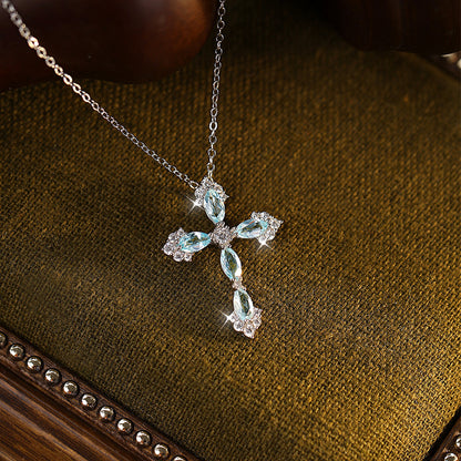 Crimson Radiance – 925 Sterling Silver Crystal Cross Necklace