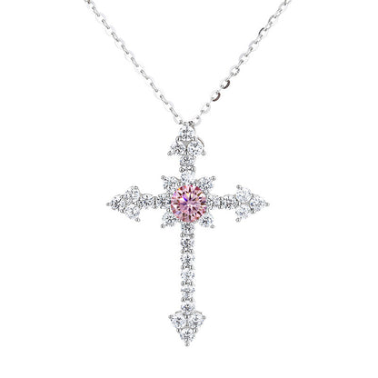 Starburst Moissanite Cross Necklace – 925 Sterling Silver