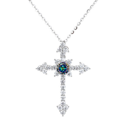Starburst Moissanite Cross Necklace – 925 Sterling Silver