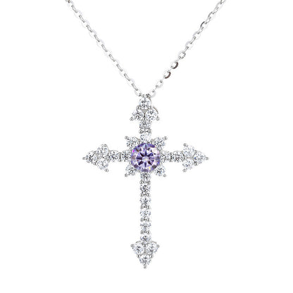Starburst Moissanite Cross Necklace – 925 Sterling Silver